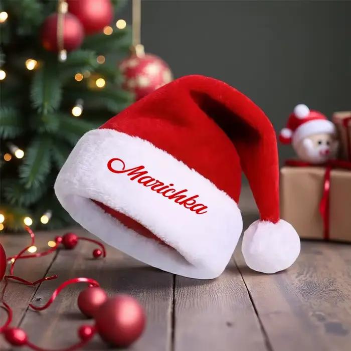 Chapeau de père noël en peluche rouge et blanc personnalisé