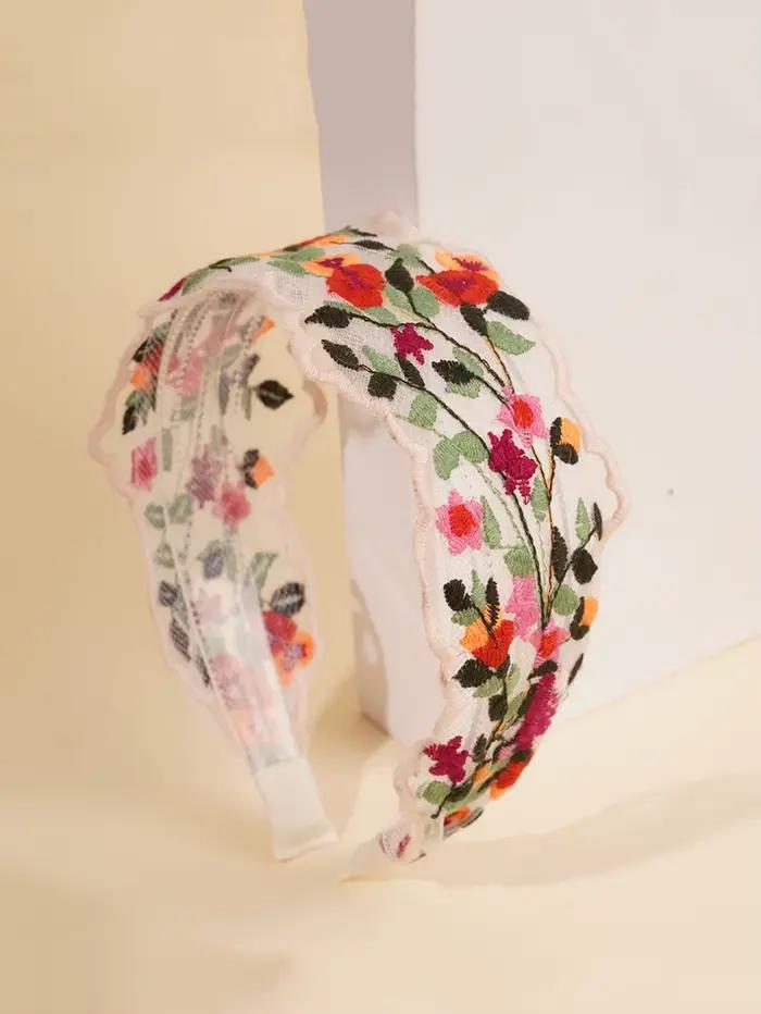 Bandeaux brodés de fleurs ondulées style bohème pour femmes et filles