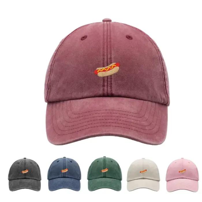 Casquette de baseball Hotdog vintage délavée unisexe, style 'Dad Hat', réglable, effet vieilli, pour le sport, la protection solaire, la randonnée, le jardinage, drôle, été, vacances