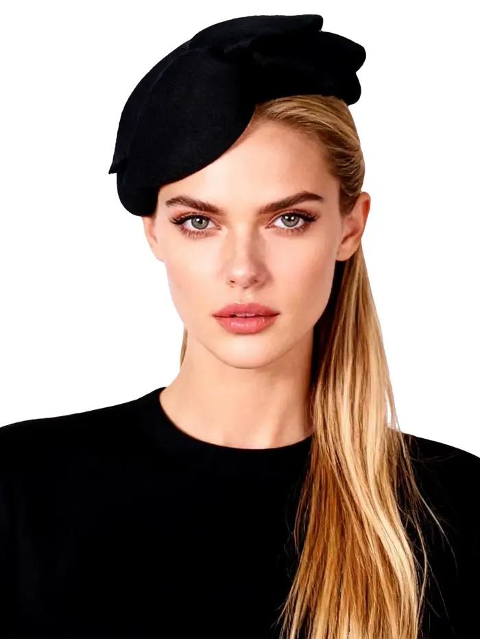 Chapeau bibi en feutre 100% laine pour femmes, vert, élégant pour mariage, cérémonie, église, cocktail et occasions spéciales