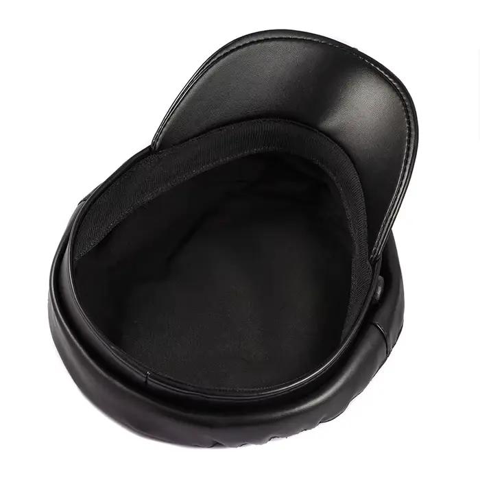 Béret militaire en cuir noir pour femme