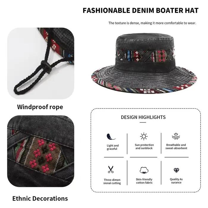 Chapeau de pêcheur en denim à bord effiloché vintage pour hommes