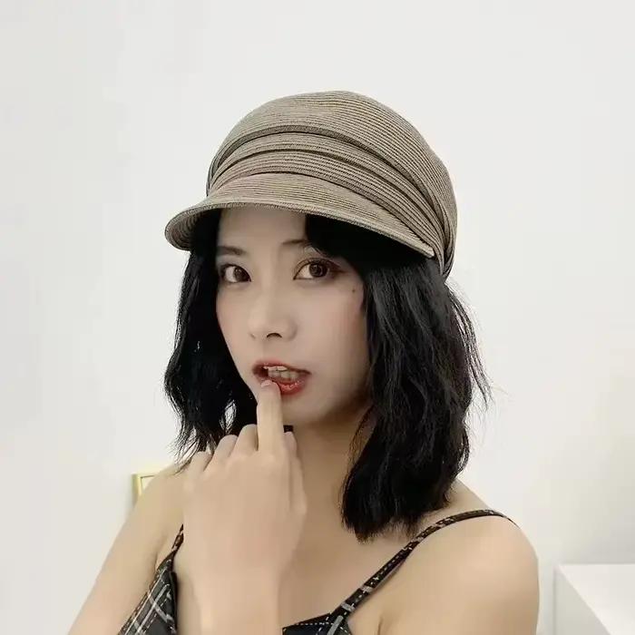 Chapeau Octogonal Tissé en Paille Asymétrique pour Femme, Accessoire de Styliste, Décontracté, à la Mode, d'Été