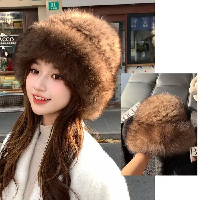 Chapeau bob en fourrure de renard véritable pour femme