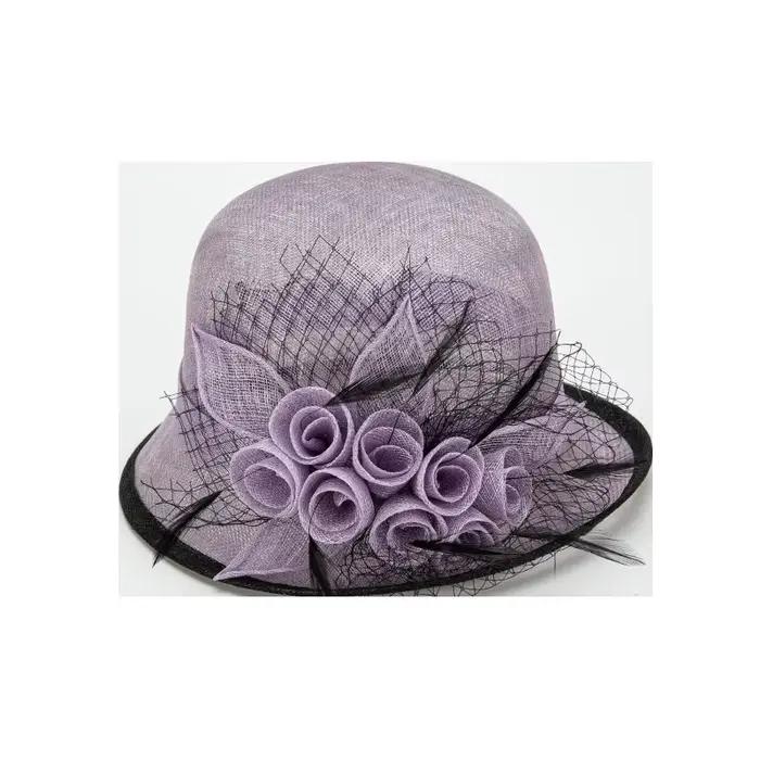 Chapeau de cérémonie élégant en gaze de lin pour femmes, style philippin, motif floral, idéal pour les banquets et cérémonies春夏秋冬季均适用的女士菲律宾风格精致宴会仪式礼帽，亚麻纱材质，花卉图案，适合宴会和典礼场合
