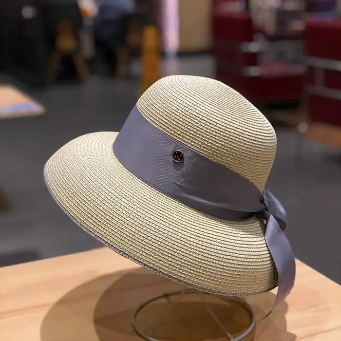 Chapeau de paille français rétro avec nœud pour femme