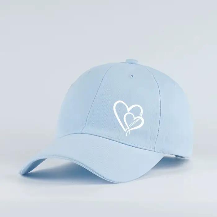 Casquette de baseball élégante à visière souple avec imprimé double rayure en forme de cœur – Chapeau décontracté pour