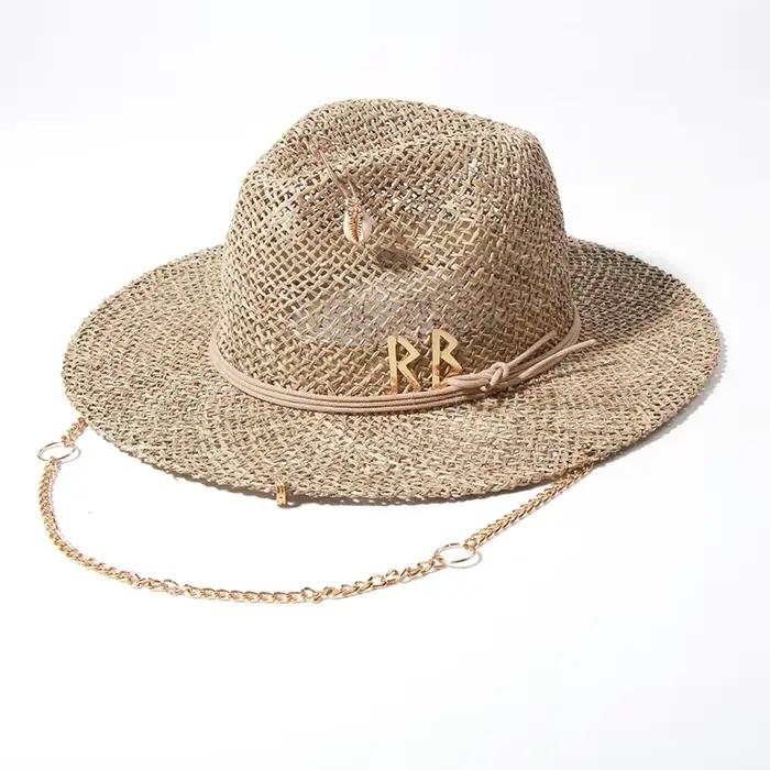 Offres spéciales nouveau Style européen et américain broche conception chapeau de paille femme lettre creuse