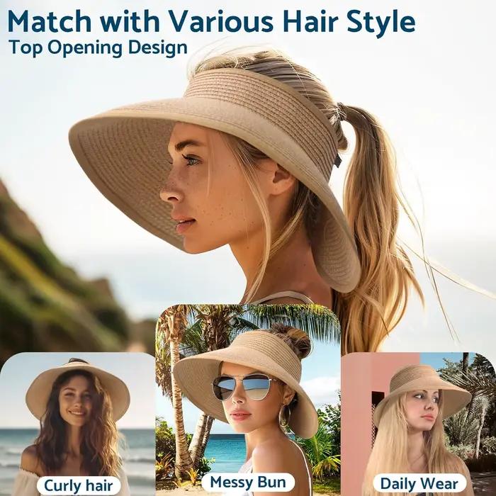 Chapeaux de soleil pour femmes à large bord paille pliable protection solaire plage été occasions spéciales