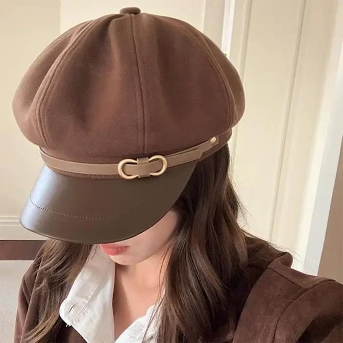 Béret de style britannique rétro pour femmes, casquette de journal octogonale polyvalente pour grande circonférence de tête, chapeau de printemps et d'automne pour femmes, élégant et polyvalent