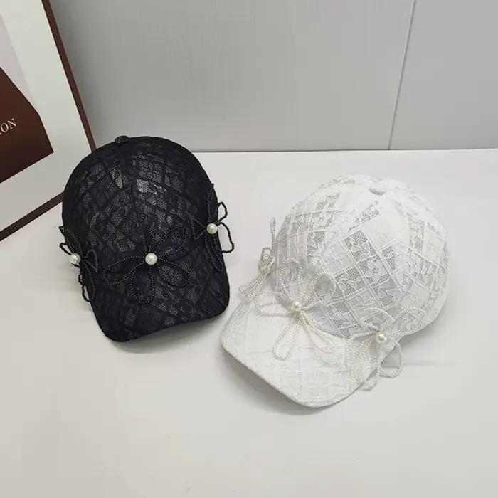 Casquette de baseball en dentelle de fleur de perle Puloru pour femmes, douce et élégante, adaptable à toutes les saisons, idéale pour sorties et événements quotidiens