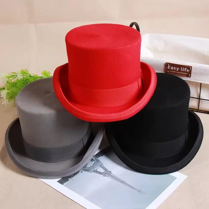 2025 laine plat homme haut-de-forme mode Fedora chapeaux polyvalent Panama magicien casquette Gentleman cylindre sangle Steampunk unisexe élégant