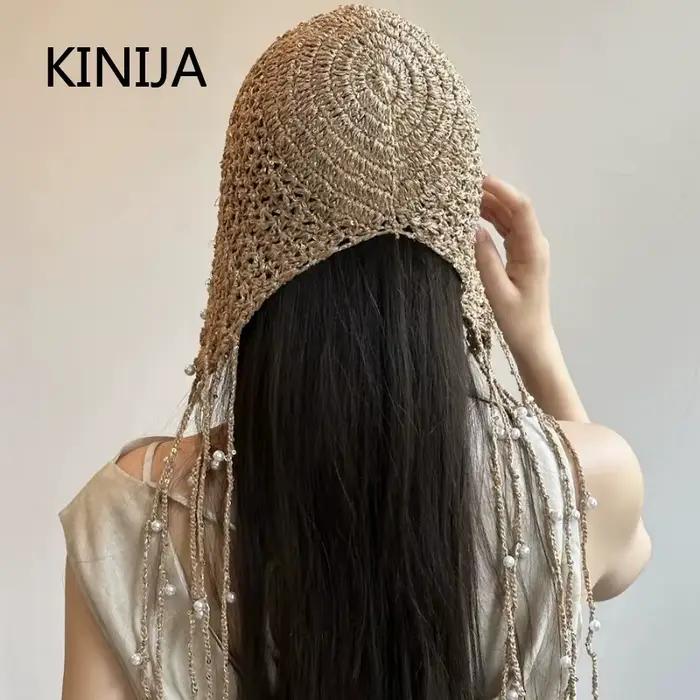 Bonnet tricoté ajouré à paillettes style Ins pour femme