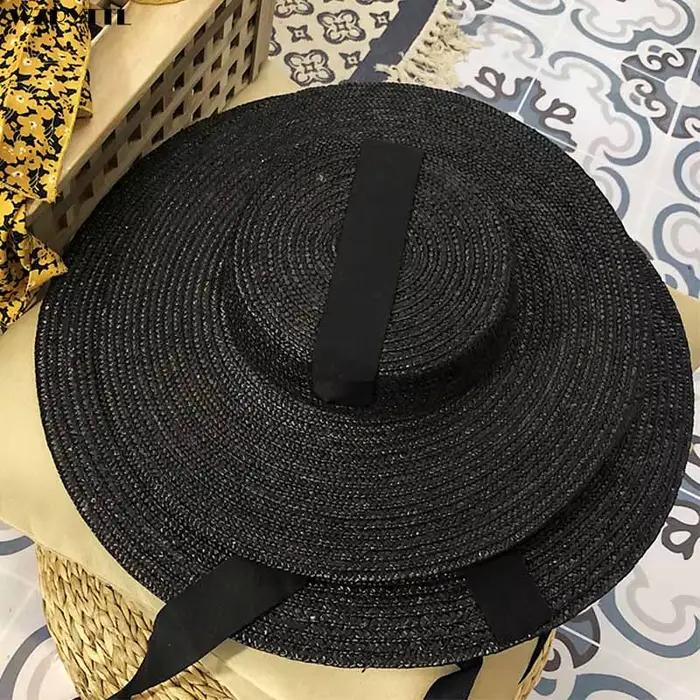 Chapeau de paille noir à large bord 18 cm/7