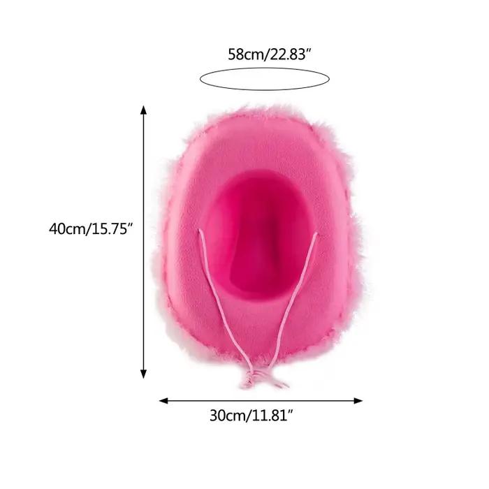 Chapeau de Cowboy rose à bord de plumes