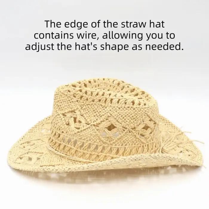 Chapeau de paille bohème unisexe ajouré style vintage large bord pliable avec décoration coquillage chapeau de soleil de plage chapeau de cowboy saison estivale occaions décontractées à offrir