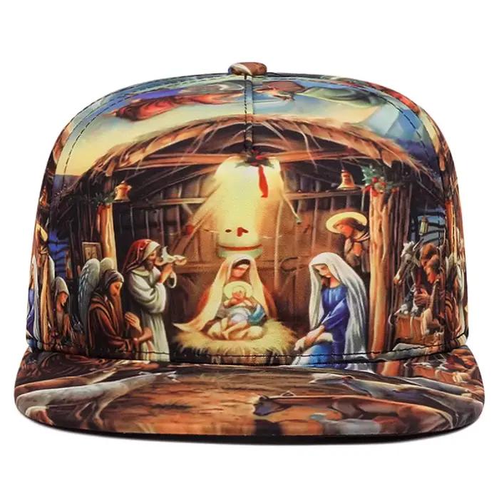 2025 nouveau imprimé jésus bord plat chapeau à la mode créatif rue Hip Hop