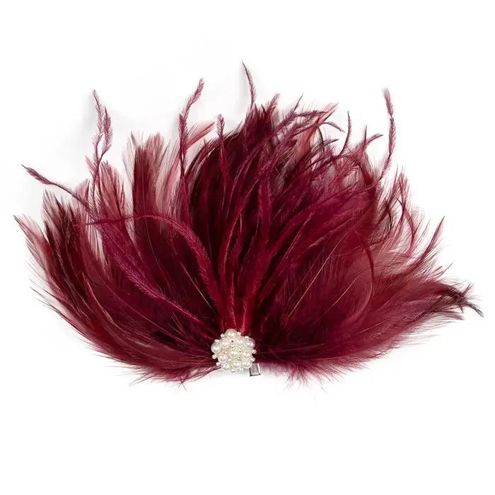 Coiffe en Plumes Rouge Vin pour Femme