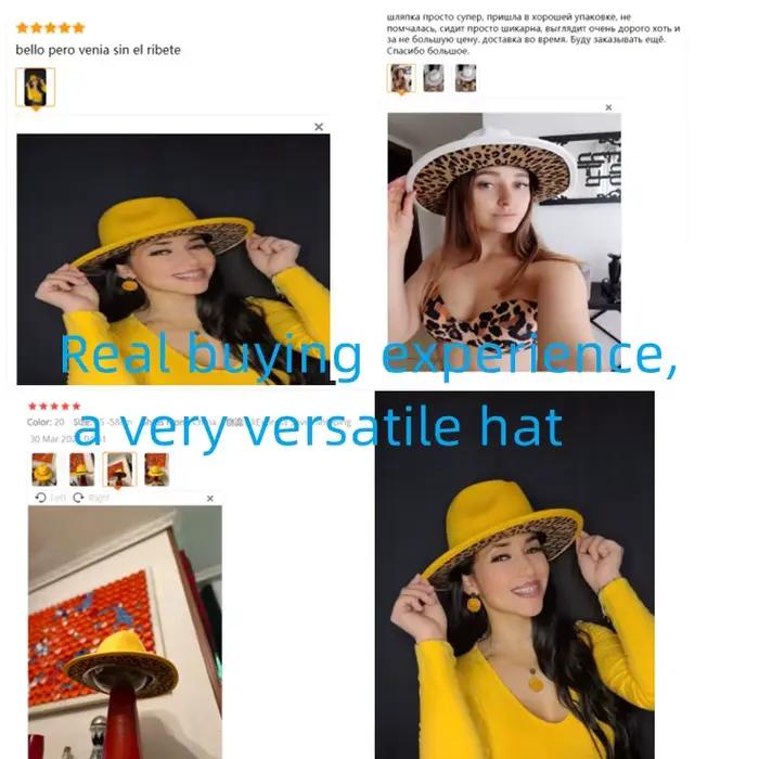 Chapeau fedora jaune imprimé léopard intérieur