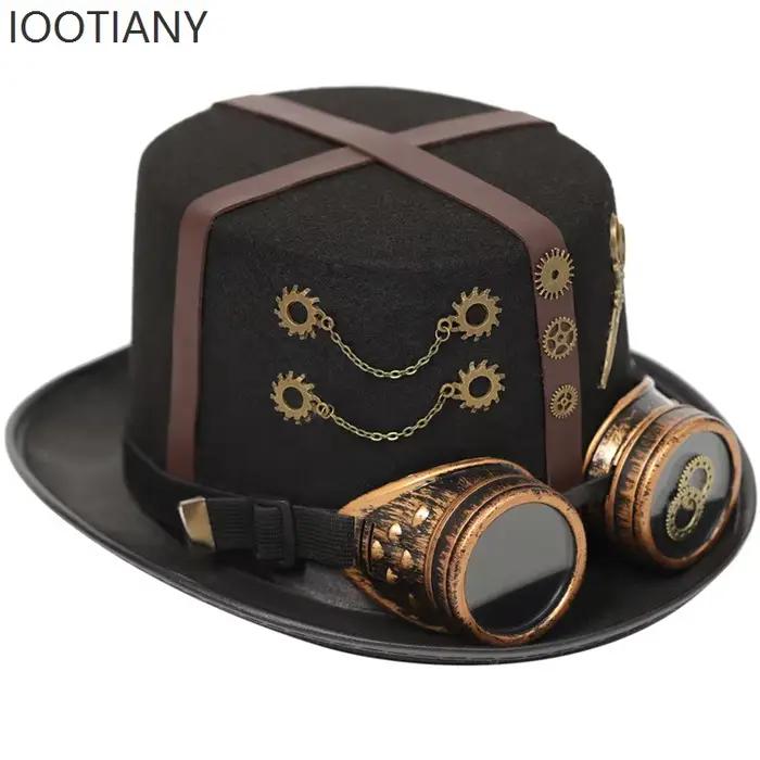 Chapeau haut-de-forme gothique Steampunk noir rétro avec équipement