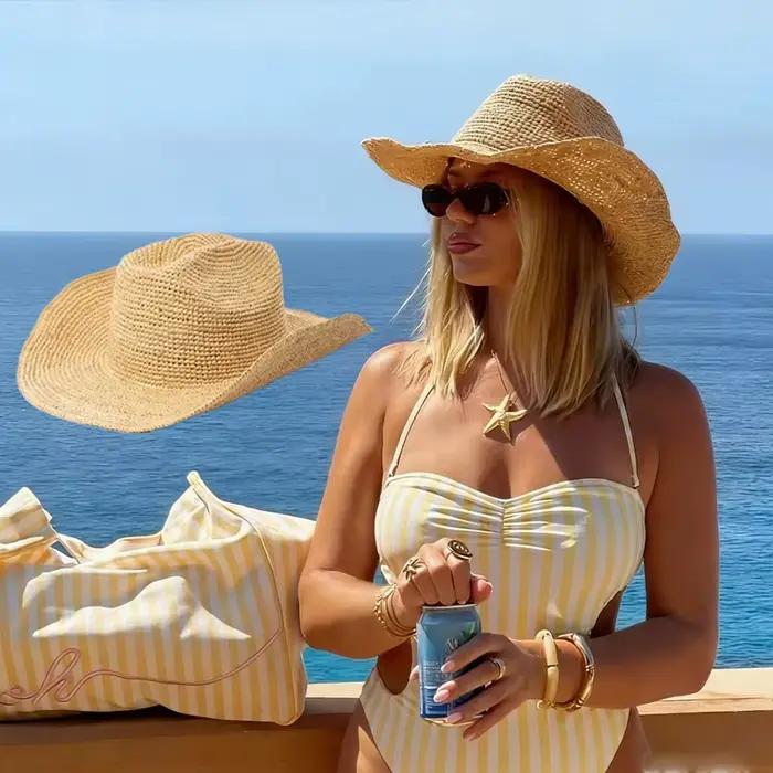 Chapeau de cowgirl en paille tressé à la main
