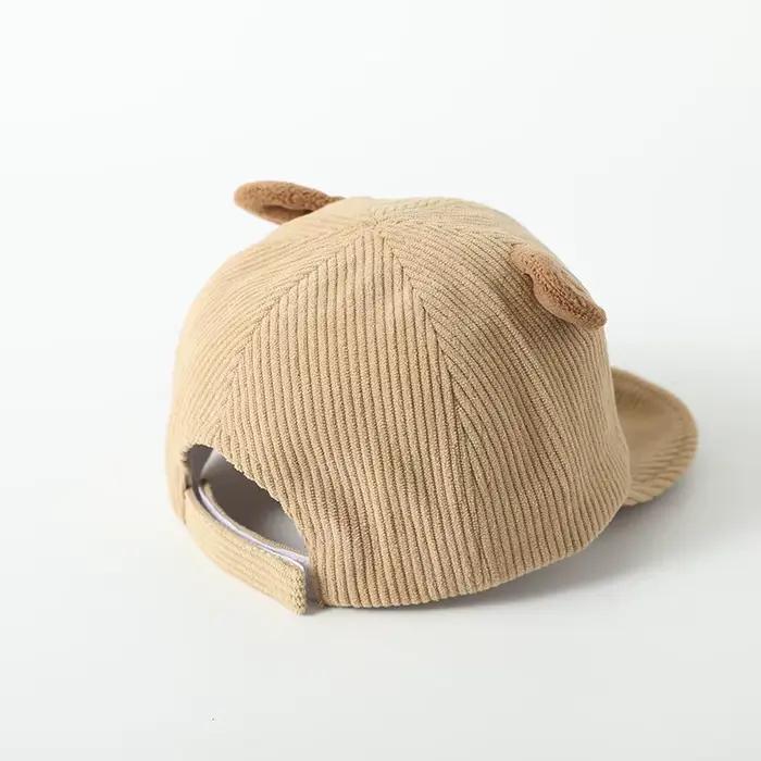 Nouveau chapeau de bébé en velours côtelé couleur unie mignon ours oreille réglable casquettes de Baseball nouveau-né enfant en bas âge garçon fille chapeaux de soleil hiver printemps