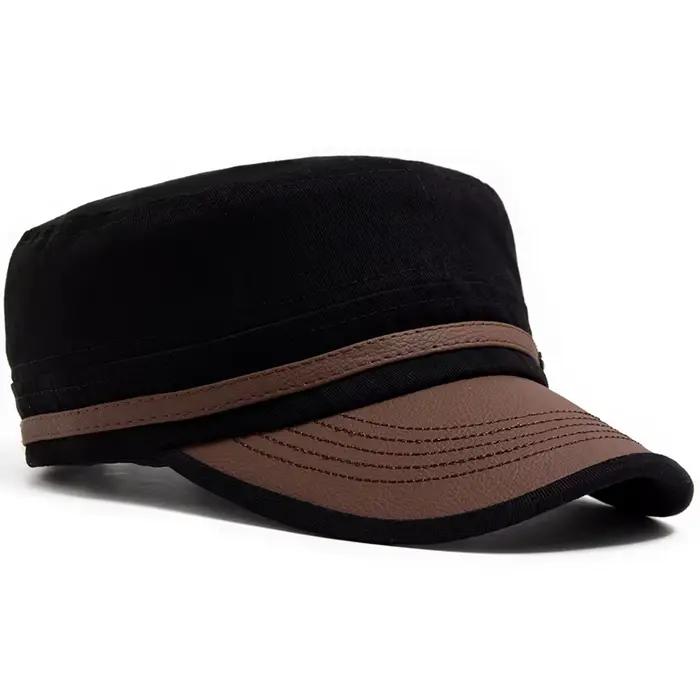 Casquette plate unisexe en cuir PU à visière souple en coton