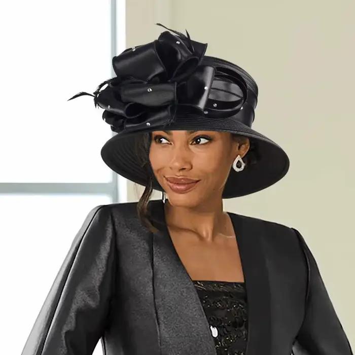 Chapeau d'église noir et blanc pour femme