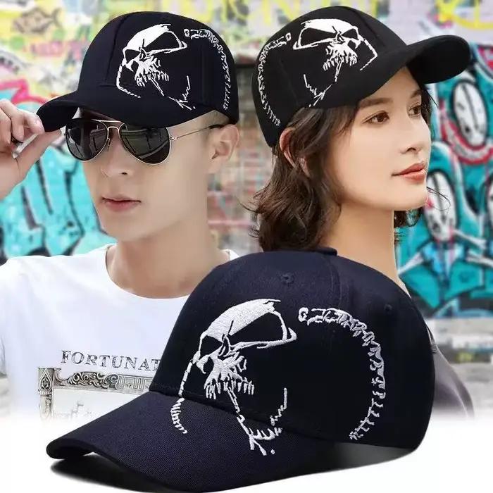 Casquettes de baseball unisexes avec broderie de motif de crâne latéral