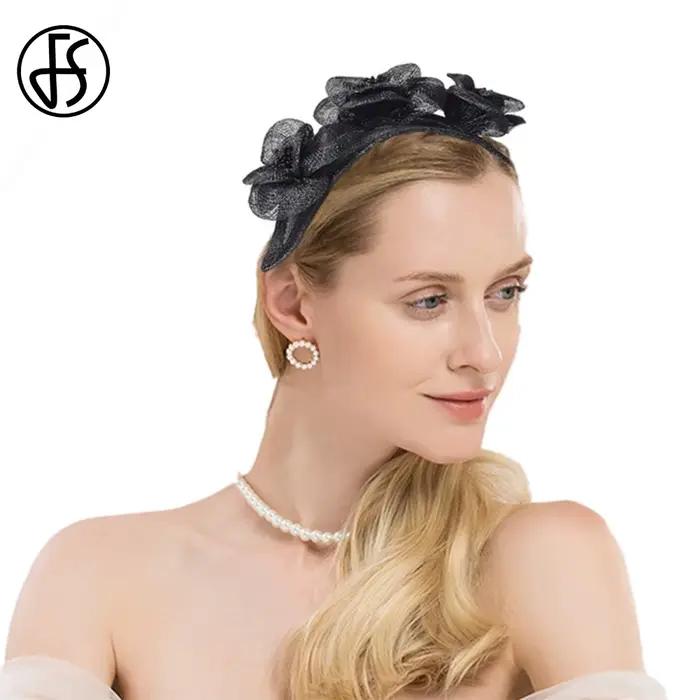 FS Sinamay Élégant Derby Casquette pour Femmes Luxe Fleurs Femme Chapeau Fascinator MARIAGE Cérémonie Cocktail Fête Église Rouge Polyester Style Formel Polyvalent Occasions Spéciales