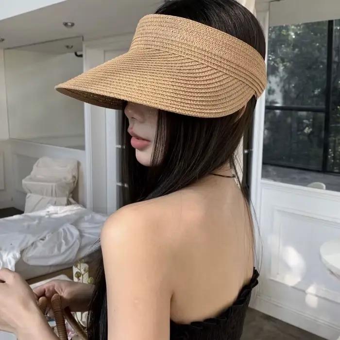 Nouveau Chapeau de Soleil en Paille à Large Bord pour Femme