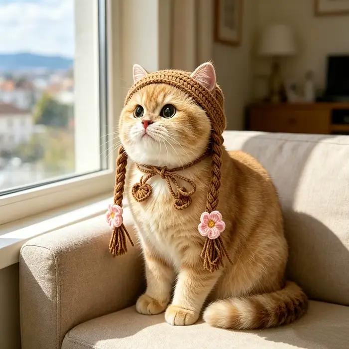 Chapeau pour chat fait main au crochet