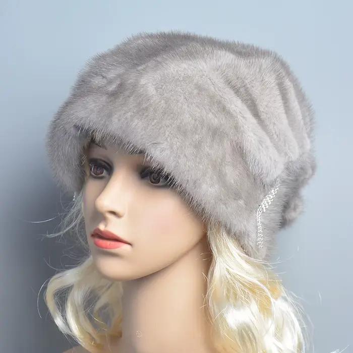 Chapeau de fourrure russe hiver chaud naturel fourrure de vison pour femmes bombader chapeaux oreillettes extérieurs occasions spéciales