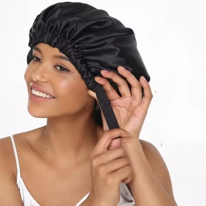 Chapeau en Satin pour dormir avec boucle réglable Invisible Double couche Ding doux confortable soins capillaires Bonnet De Douche