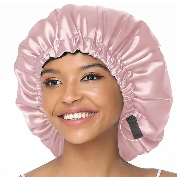 Chapeau en Satin pour dormir avec boucle réglable Invisible Double couche Ding doux confortable soins capillaires Bonnet De Douche