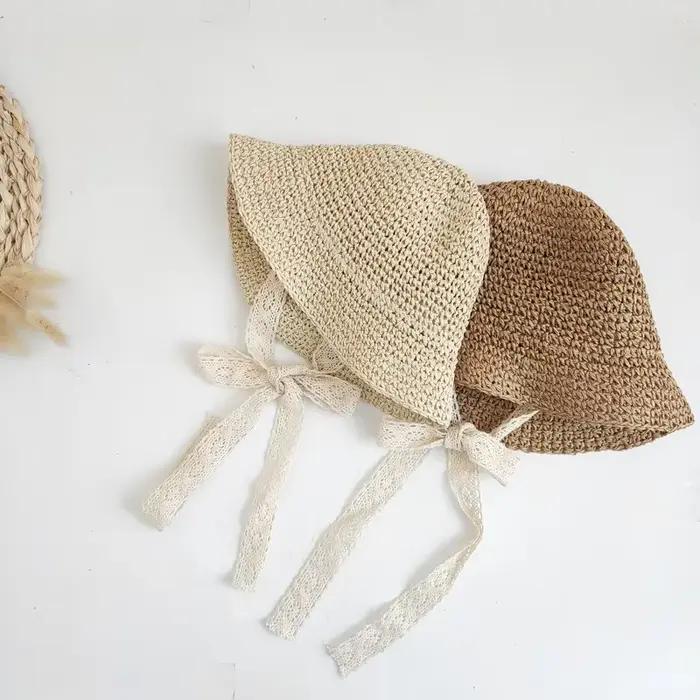 Mode dentelle bébé chapeau été paille arc
