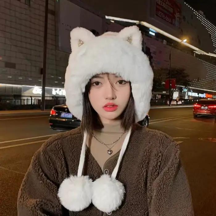 Chapeau de ski moelleux en peluche pour femme