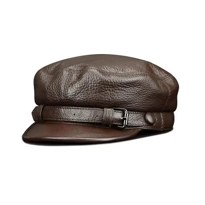 Mode femmes hommes véritable peau de vache militaire chapeau marin chapeaux noir dames béret casquettes plat haut