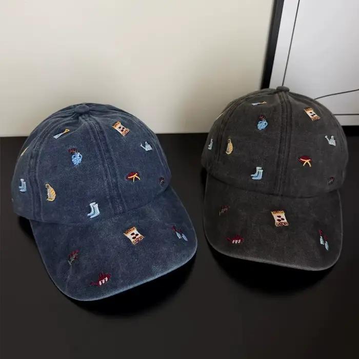 Casquette de baseball en coton lavé brodée de dessins animés personnalisés pour hommes et femmes