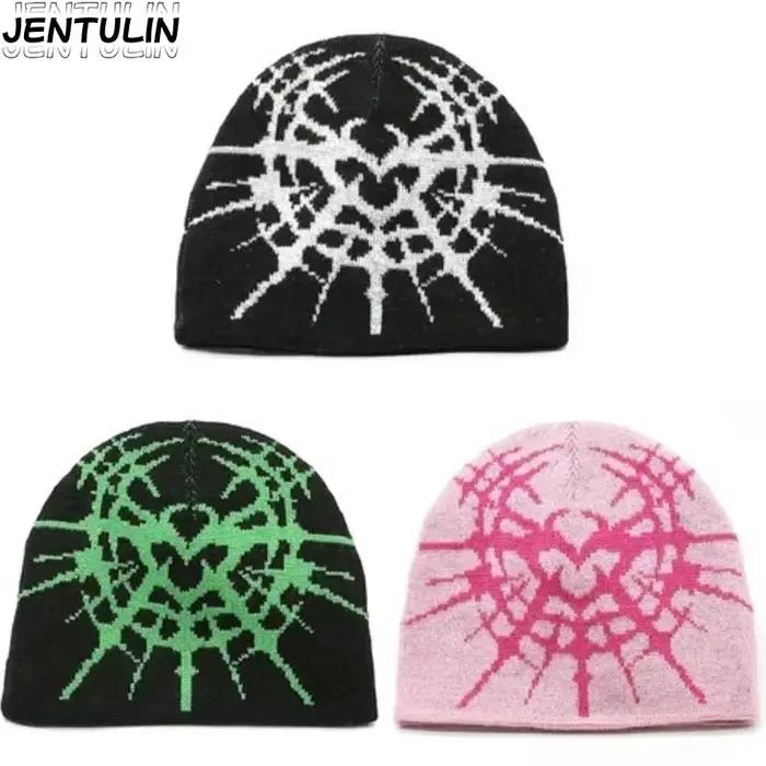 Y2K lancement en forme de coeur Jacquard tricot chapeau automne rue Punk bonnets hommes femmes accessoires extérieur