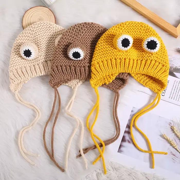 1 pièce hiver automne tricoté dessin animé grenouille chapeau Crochet bébé