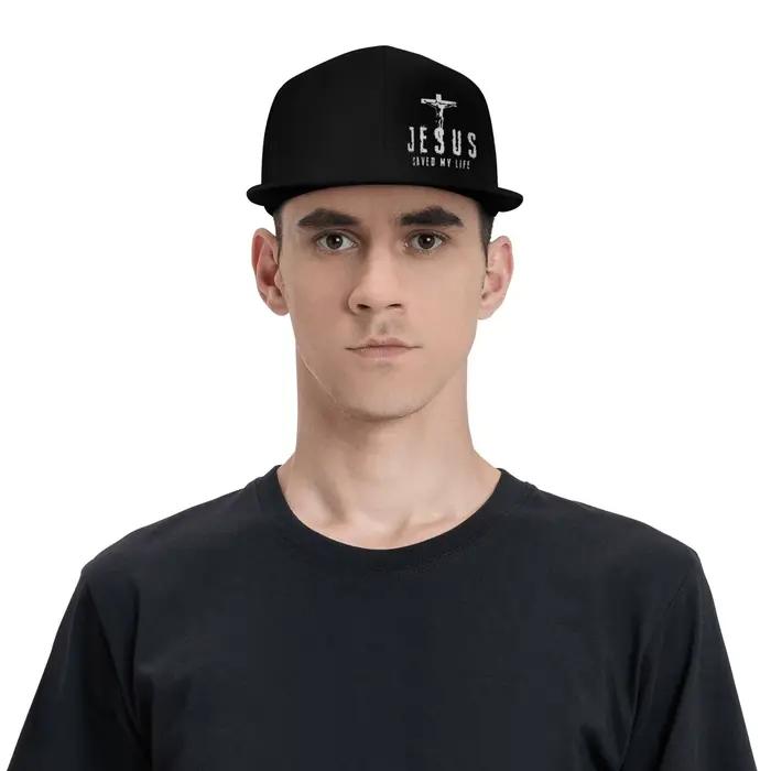 Casquette de baseball réglable pour homme, chapeau Snapback croisé, billet plat, message chrétien, Jésus a sauvé ma vie, cadeau pour papa, mari, occasion spéciale, look décontracté, quatre saisons
