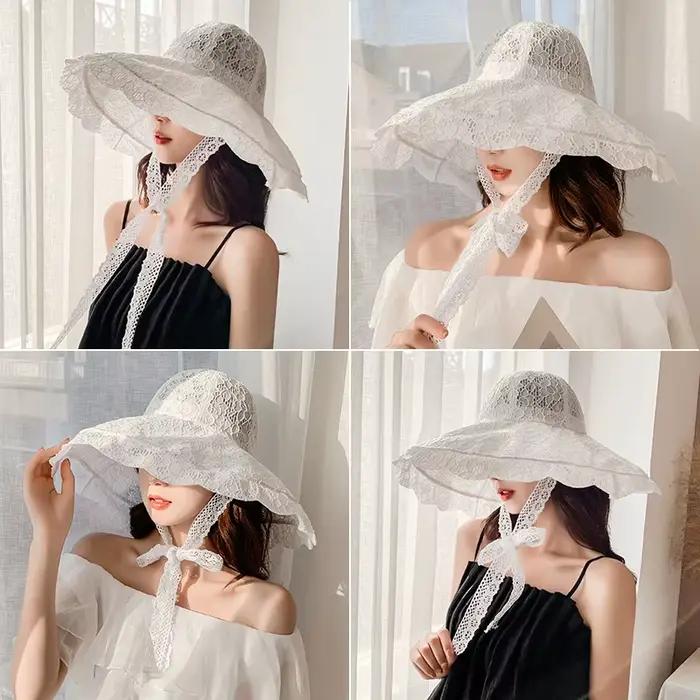 2025 nouvelle mode femmes chapeau d'été dames solide dentelle large bord