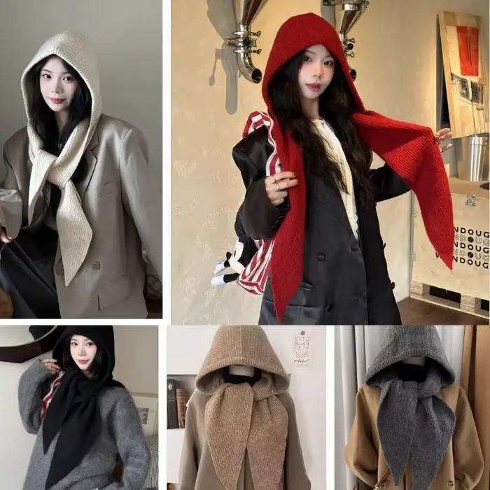 Combinaison chapeau-écharpe en polyester tricoté élégante avec cache-oreilles pour femmes hiver automne occassions extérieures à offrir