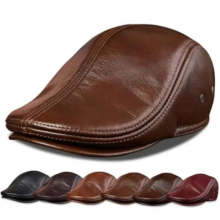Béret en cuir véritable pour hommes