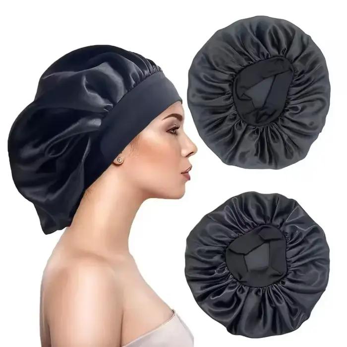 Bonnet en satin pour femmes grande bordure élastique douce pour dormir soins capillaires occasions spéciales