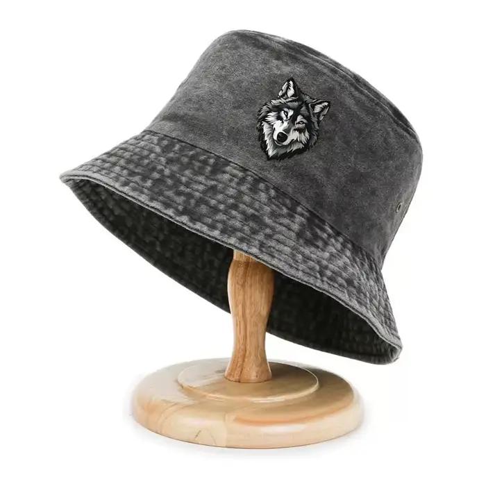 Un chapeau de pêcheur unisexe à tête de loup - Design de visage