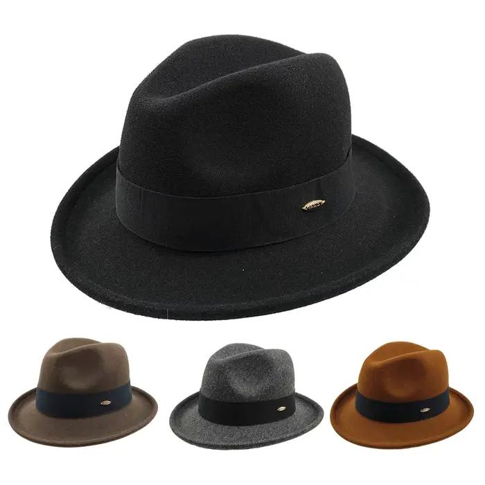 Nouveaux chapeaux Fedoras hommes Vintage noir feutre à large bord Jazz