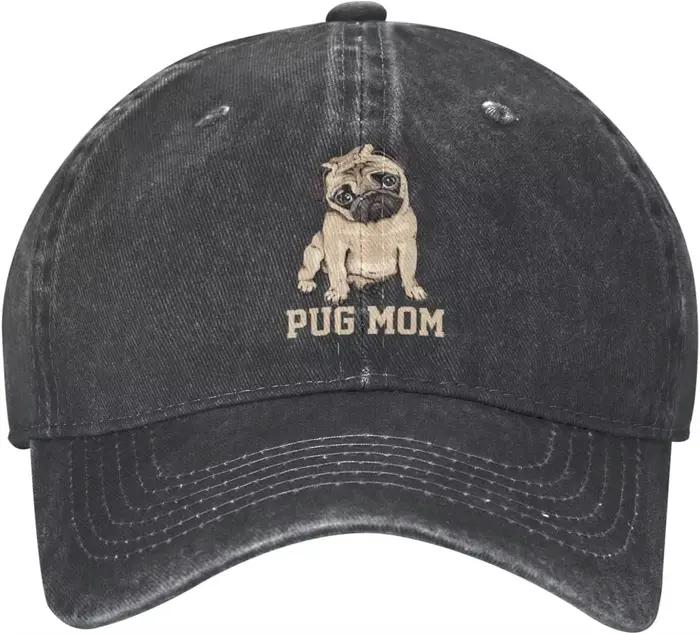Pug Mom Dog Casquette de baseball en denim pour femme - Chapeau de camionneur