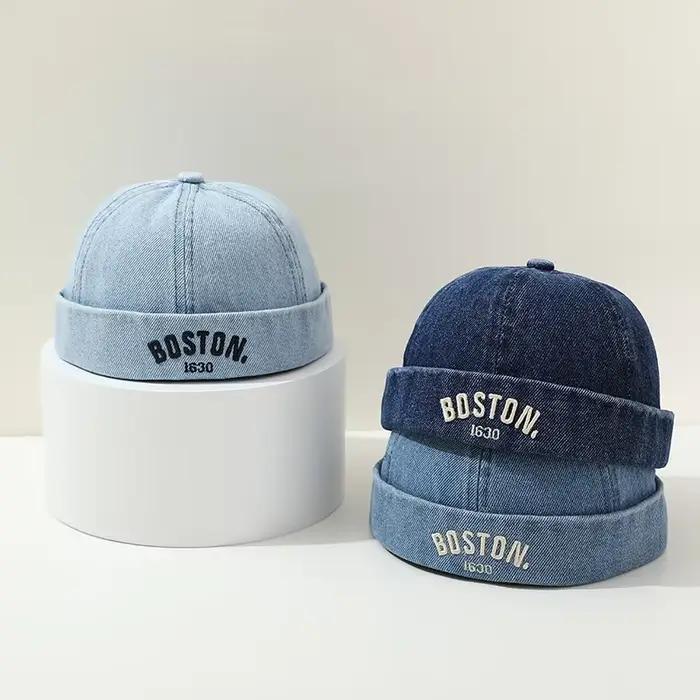 Chapeau sans bord en denim brodé de lettres vintage pour bébés garçons et filles, pare-soleil, casquette melon, printemps et été, occassions spéciales, bébés de 13 à 24 mois